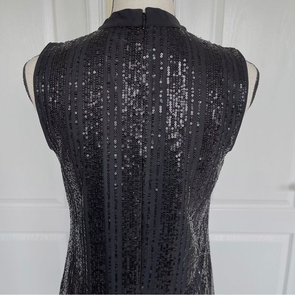 CeCe Size XS Black Sequin Layered Bow Tie Neck Sleeveless Cocktail Dress - Picture 13 of 16